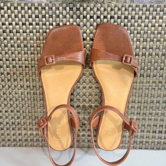 J Crew Women Textured low heel ankle-strap sandals SZ: 10 M Brown - Picture 2 of 16